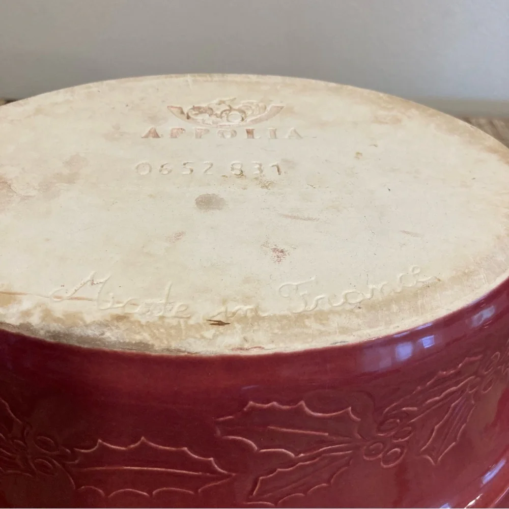 Vintage France Appolia Covered Casserole Dish Red Holly Berry Christmas Fall